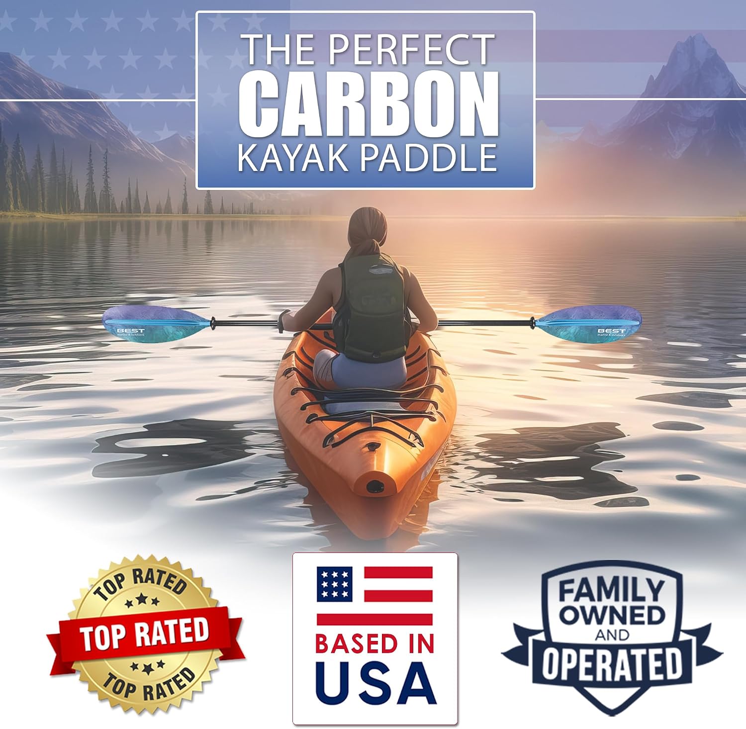 Pagaie de kayak en fibre de ca - Kayak Paddle Carbon 2 Piece avis et prix